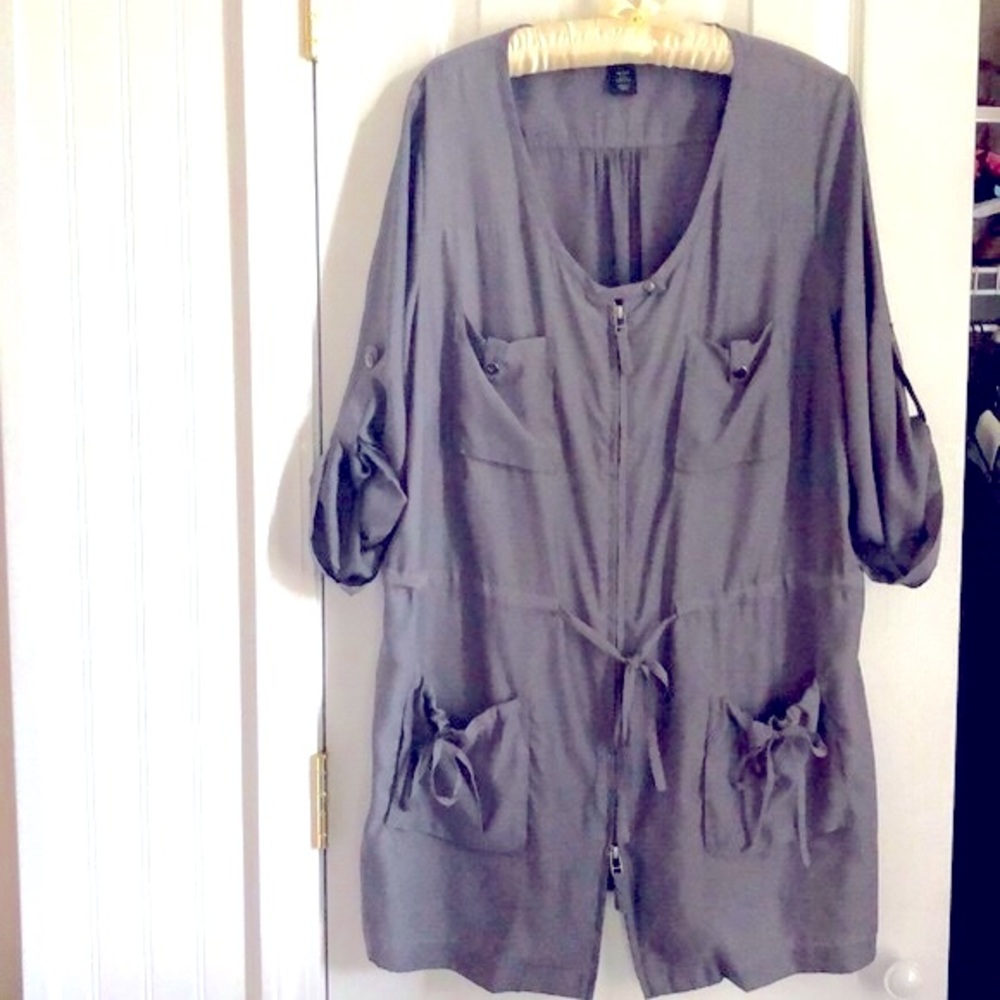 Romantic Utility Button Up Grey Blouse Pockets‎ + Soft Satin | Spring Outfit